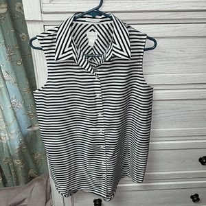 Chico’s black striped tunic sleeveless blouse, collared, Sz 1